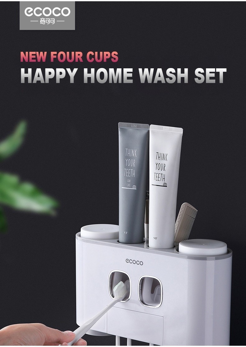 ECOCO Wall-Mounted Toothbrush Holder & Auto Toothpaste Dispenser | No ...