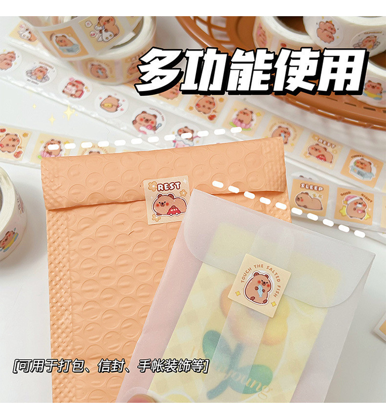 [xinyun] Kapibara 卡皮巴拉 封口贴 卷卷贴 可爱 水豚 手帐贴纸 卡通 不干胶 贴画 DIY 装饰 图案 Sealing ...