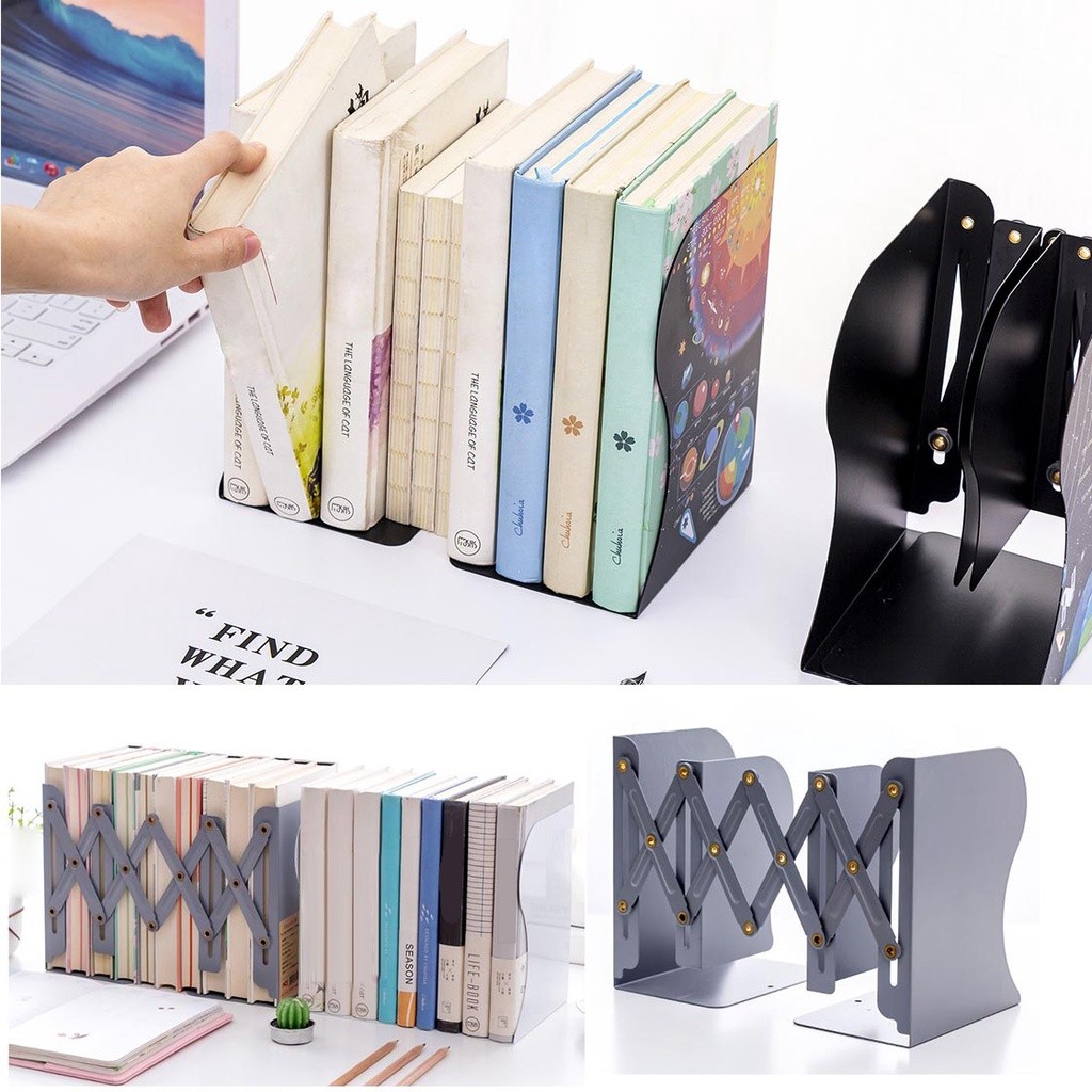 ALX LARGE Adjustable Length Anti Slip Book Shelf Book Stand Book Holder ...