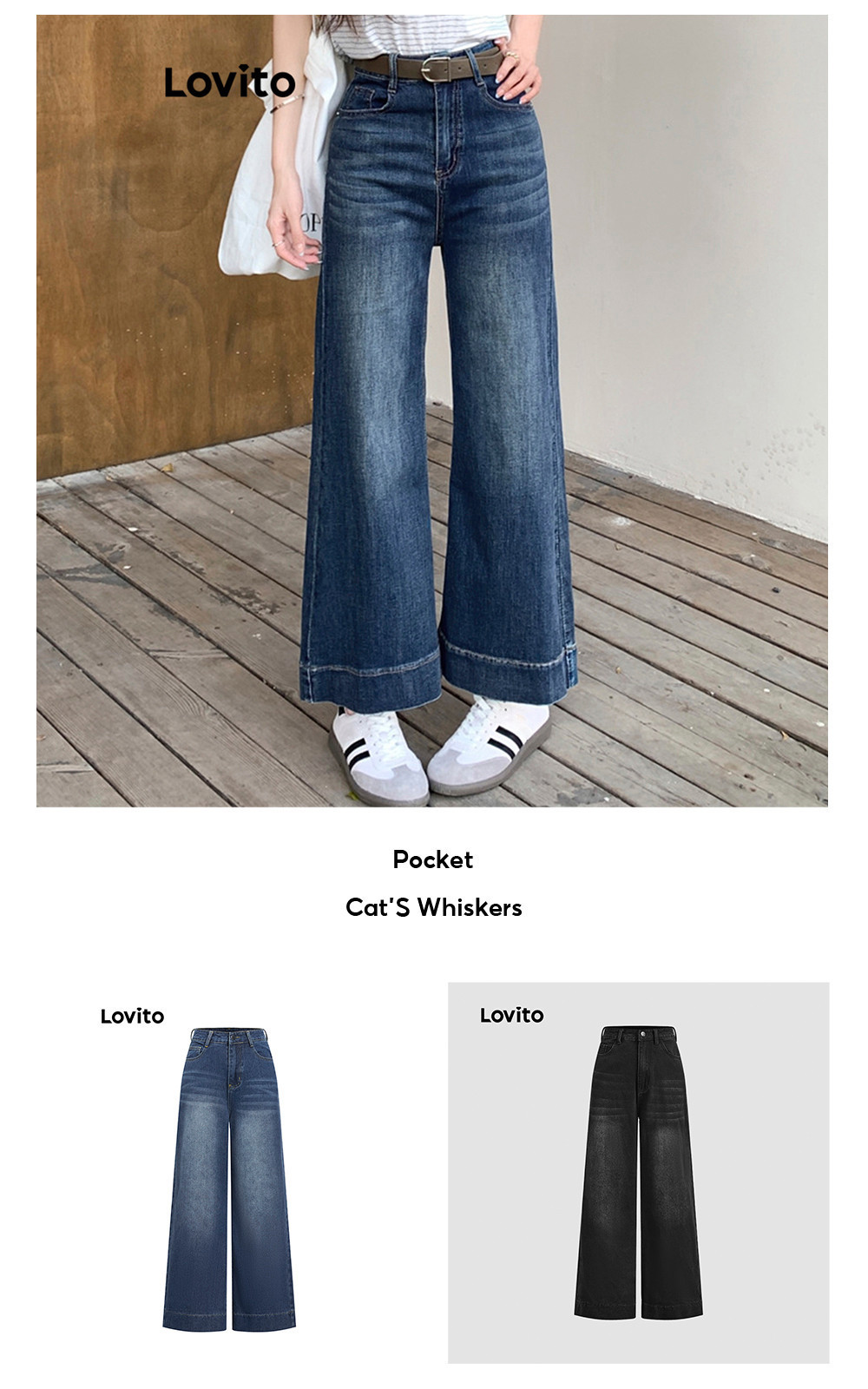 Lovito x Gladish Casual Women Jeans Plain Pocket Cat'S Whiskers All ...
