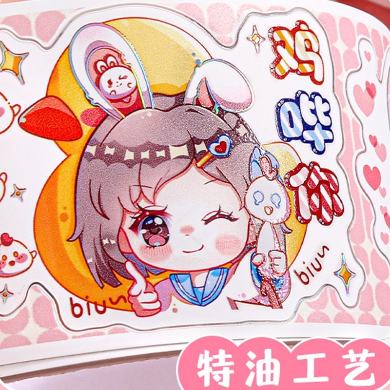 [xinyun] 折耳妹妹 表情包 封口贴 卷卷贴纸 闪亮 卡通 卷卷贴纸 随心贴 幼儿园 奖励 贴纸 Fold Ear Sister ...