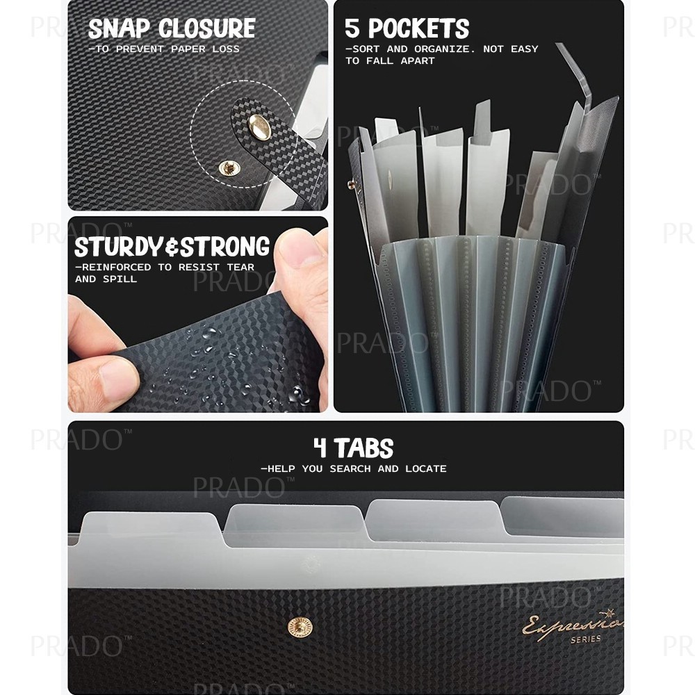 PRADO Portable 5 Pocket Folder Expanding File With Colorful Labels ...
