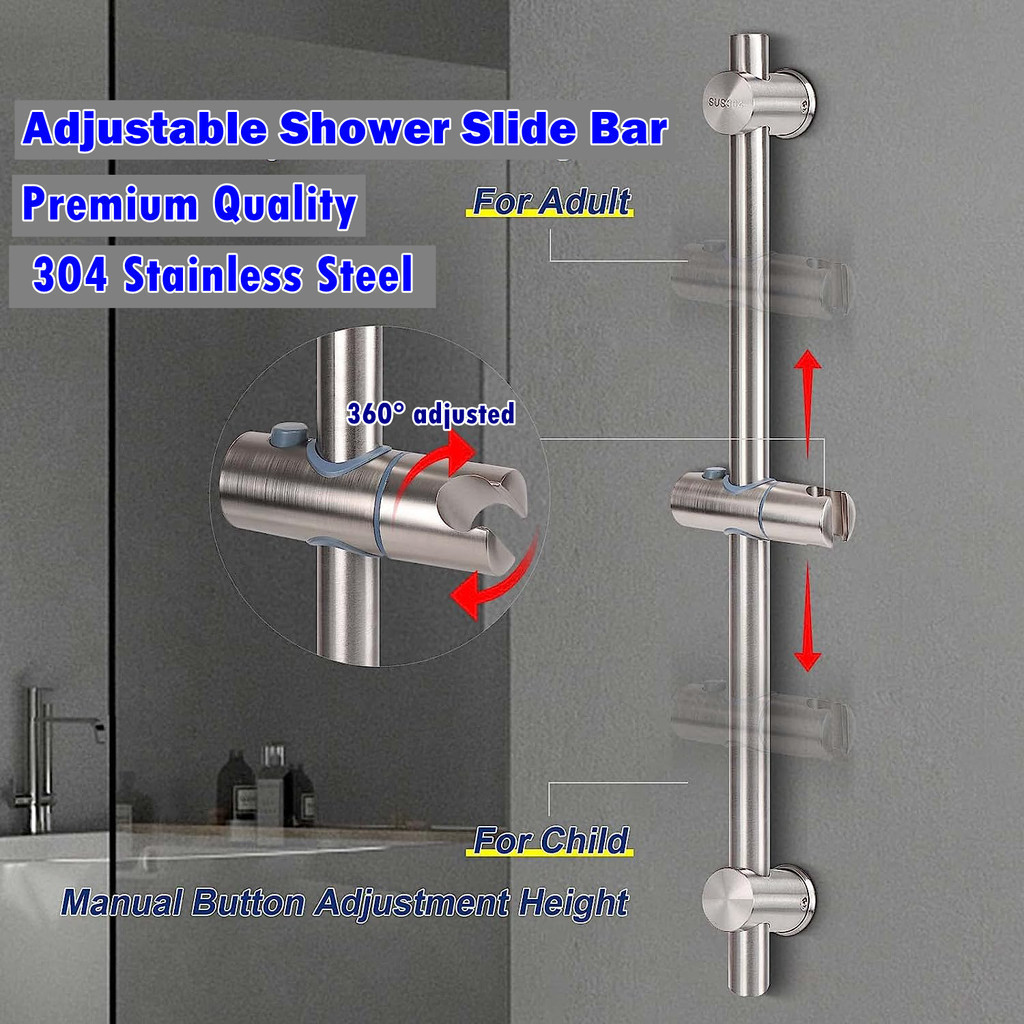 Shower Slide Bar Shower Head Holder Adjustable Shower Rail SUS304 Wall ...