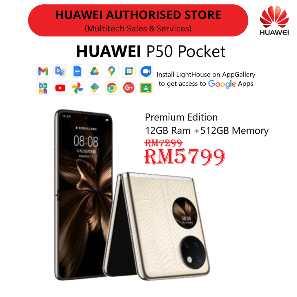 Huawei P50 Pocket Flip Smartphone 12gb 512gb Premium Gold Oled Display 40w Supercharge 4000mah 7451