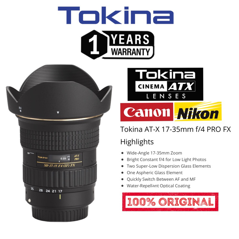 Tokina 17-35mm f/4 pro fx original for canon mount Nikon Mount