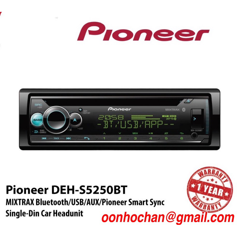 PIONEER DEHS5250BT MIXTRAX BLUETOOTH / USB / AUX / PIONEER SMART SYNC