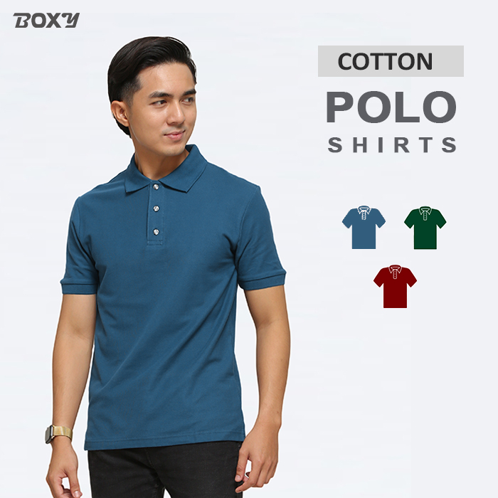 BOXY Men Cotton Plain Short Sleeve S-3XL Polo T-Shirt - Dark Blue ...