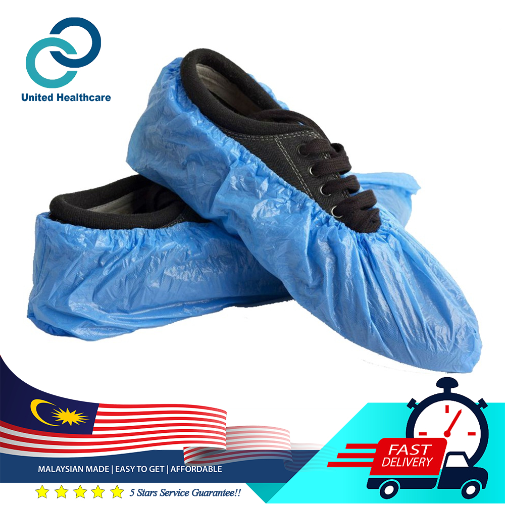 Disposable Shoes Cover Blue CPE Non Woven 100 Pieces bag Non slip Waterproof Embossed
