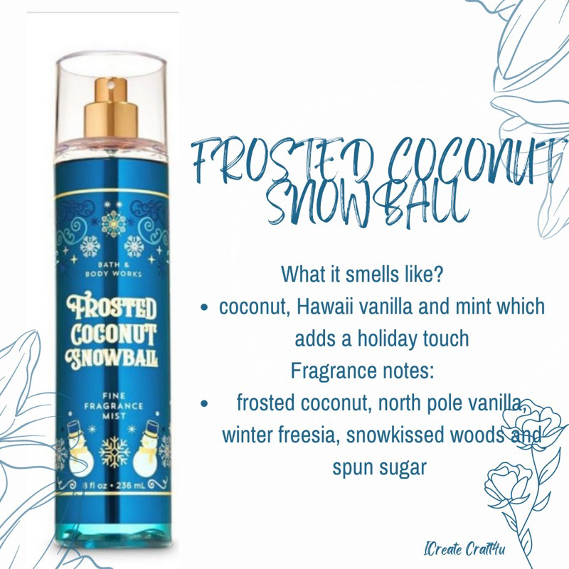 FROSTED COCONUT SNOWBALL BODYMIST ORIGINAL BATH AND BODY WORKS (repack ...