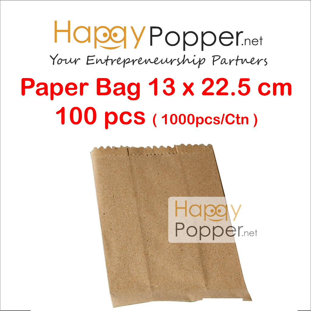 Happypopper Beg Kertas Coklat Packaging Paper Bag 5s Food Grade Take Away Bag Brown 100pcs 