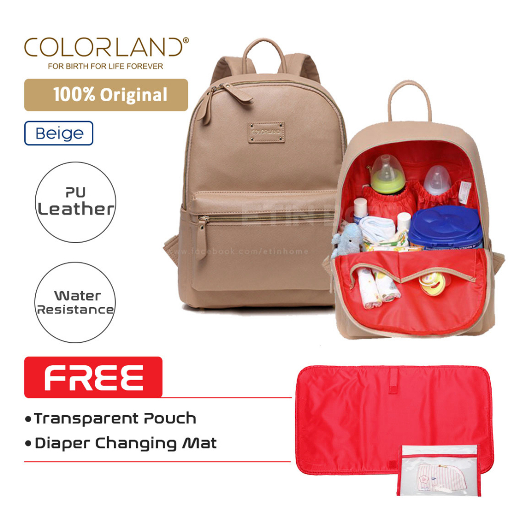 COLORLAND PU Leather Diaper Backpack Beg Susu Trendy Mommy Diaper