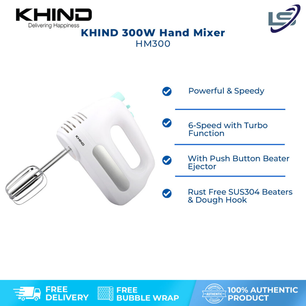 KHIND 300W Hand Mixer HM300 6Speed with Turbo Function Rust Free