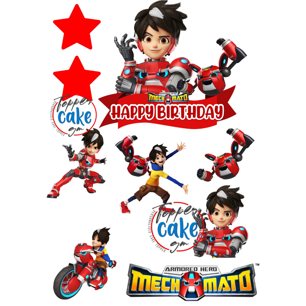 Happy Birthday Topper Cake Mechamato Custom Name Shopee Malaysia