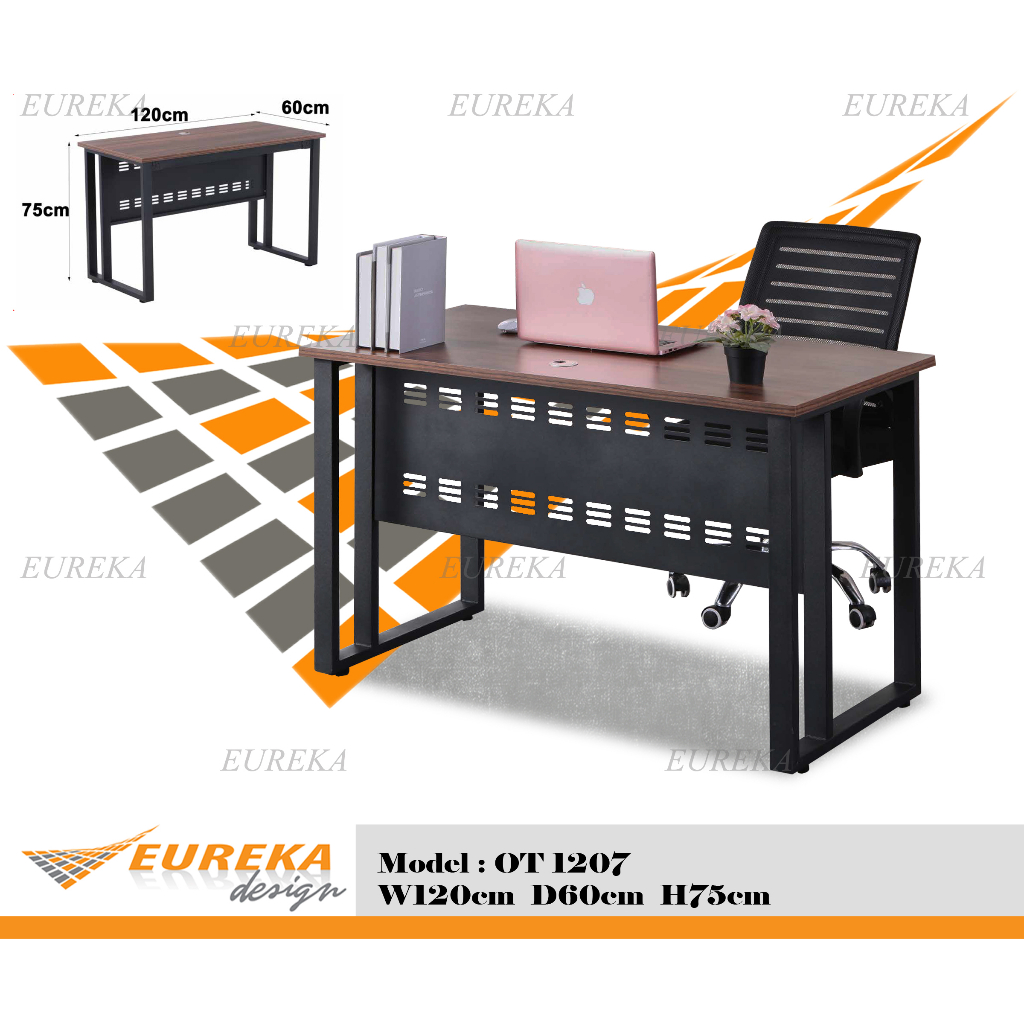 EUREKA 4ft Office Table Writing Modern Steel Wood / Meja Pejabat