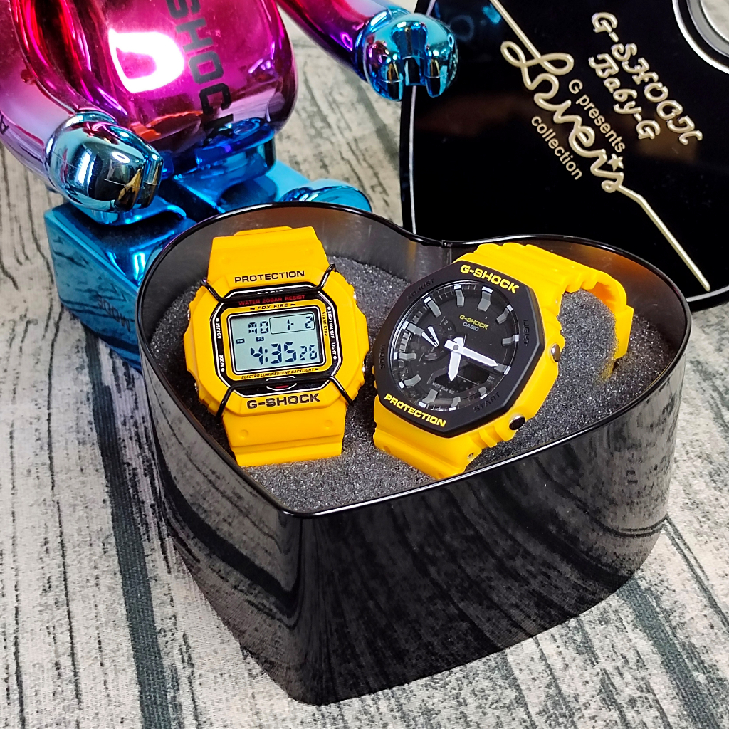 COUPLE SET 21 DW 5600 53 AND GA 2100 YELLOW FASHION SPORT WATCH PREMIUM QUALITY