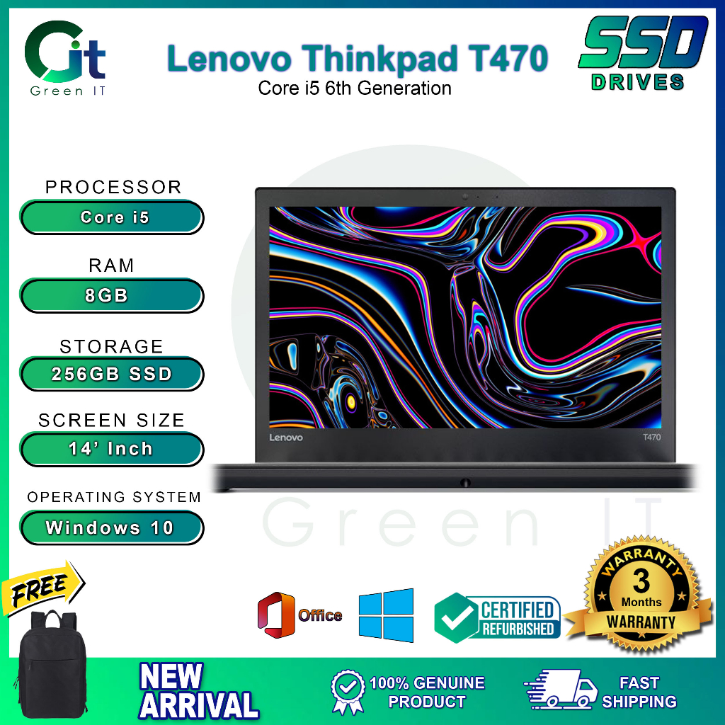 Lenovo Thinkpad T470 / Core i5 6th Gen, 8GB RAM, 256GB SSD / 14