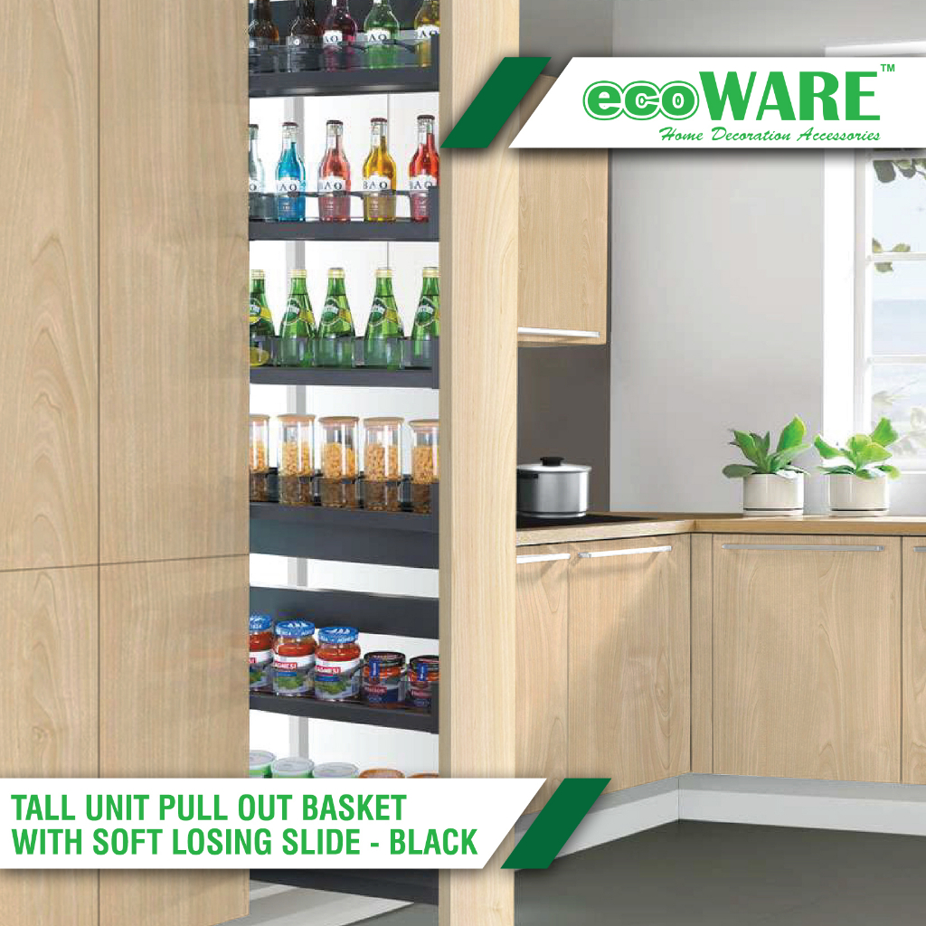 ecoWARE Tall Unit Pull Out Basket With Soft Closing Slide - Black Box ...