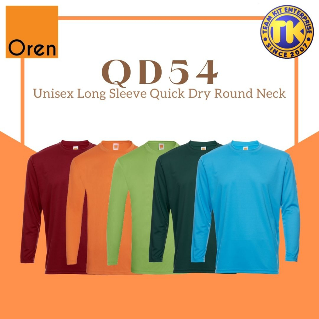 OREN SPORT Adult Unisex Long Sleeve Tshirt QD54 Maroon / Orange