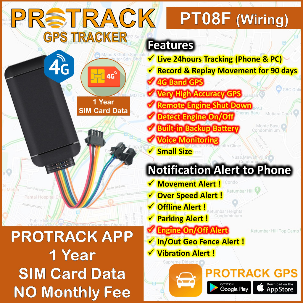 [Singapore & Malaysia] GPS Tracker PT08F 4G Engine Cut Off [12 Months GPS Data Included] for Car