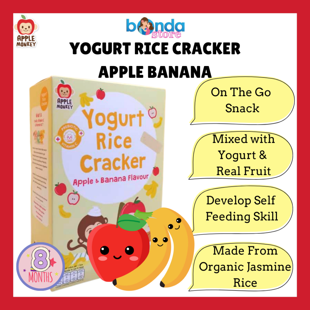APPLE MONKEY Yogurt Rice Cracker Apple Banana 8M Baby Food | Shopee ...
