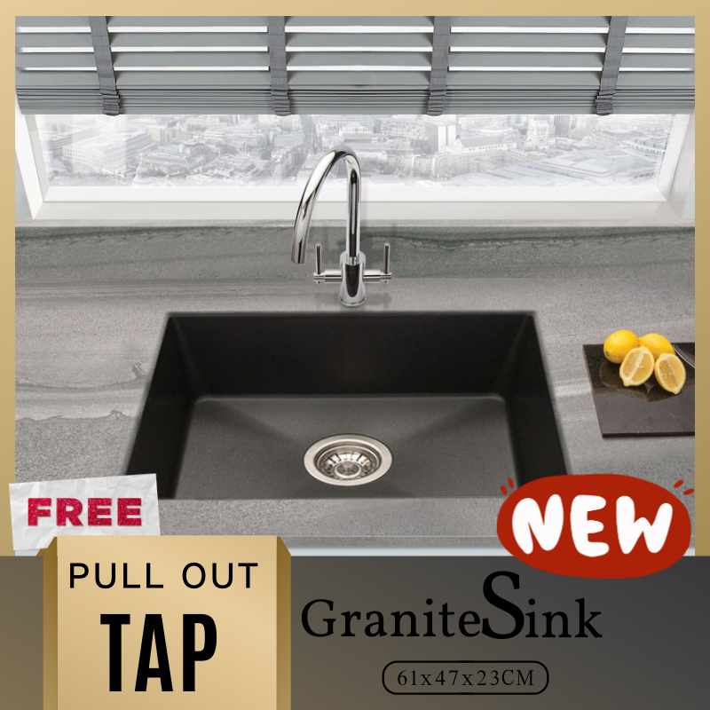 [ FREE DELIVERY ] Black Granite Sink Kitchen Single Sink Double Sink ...