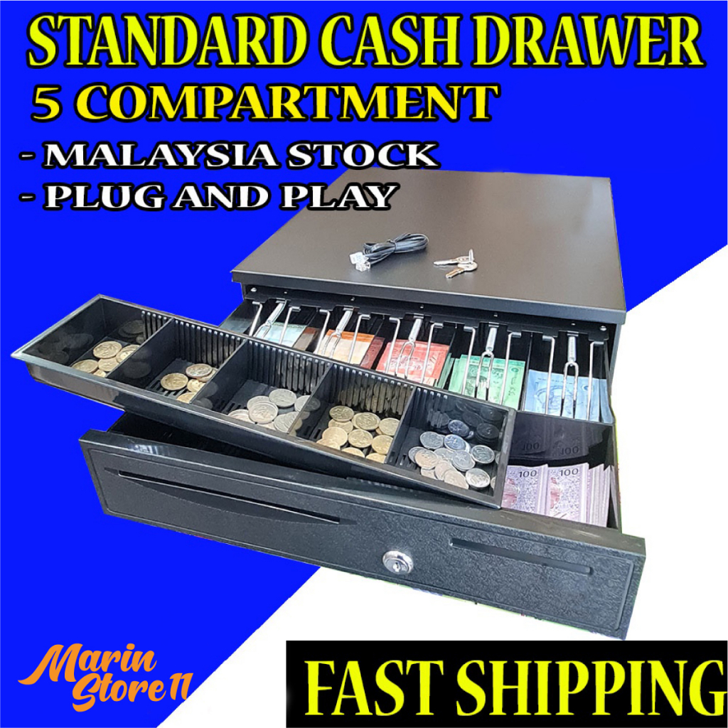 Cash Drawer 5 Segment Tray Heavy Duty Cash Register Box RJ11 Key Lock