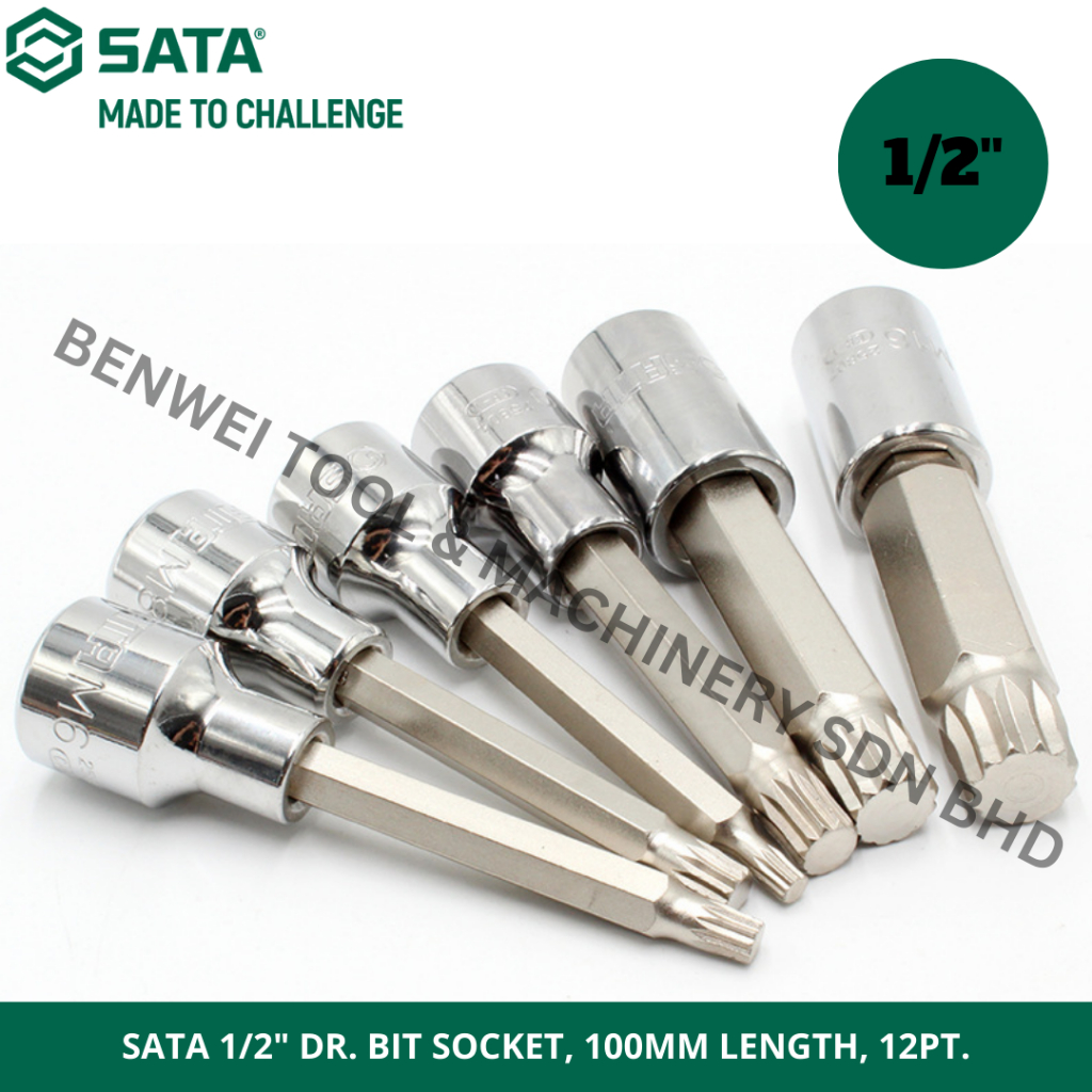 SATA 1/2" DR. BIT SOCKET, 100MM LENGTH, 12PT. / TRIPLE SQUARE SPLINE