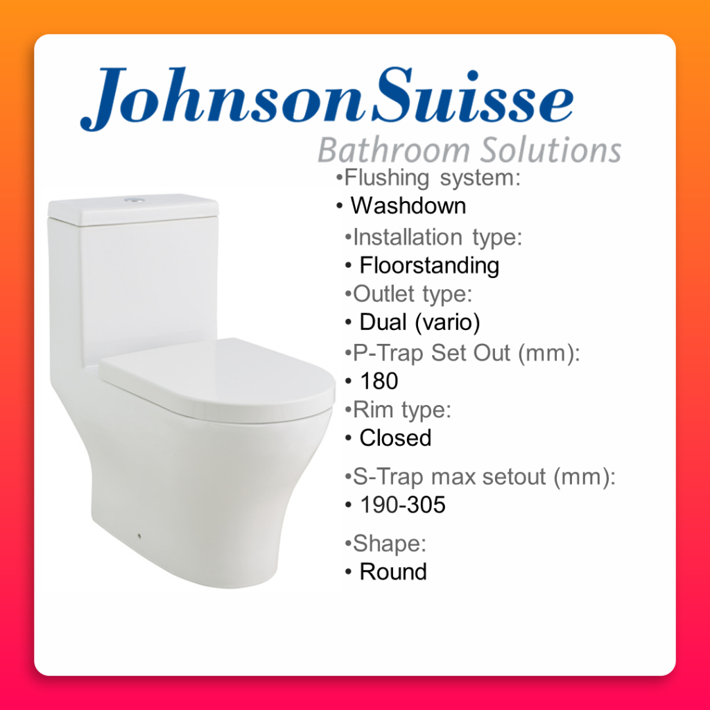 Johnson Suisse Pisa One Piece Toilet Bowl Water Closet Set Strap BO
