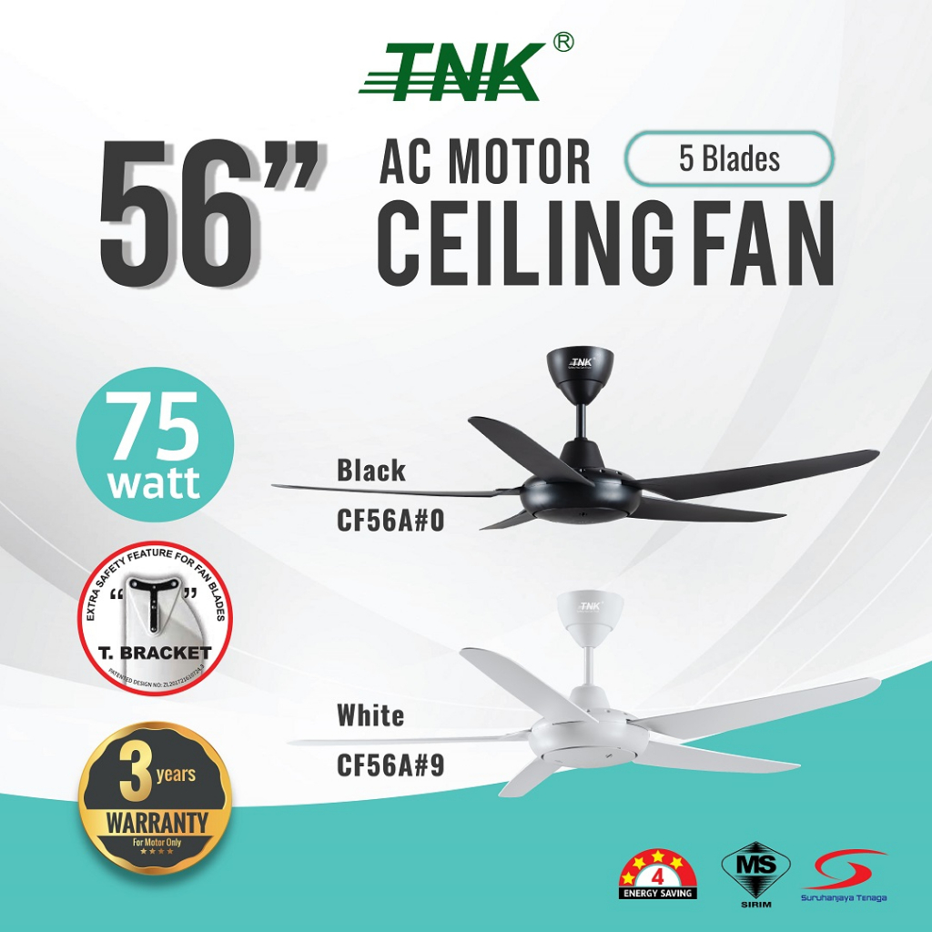 TNK CF56A 56 inch AC Motor 5 Speed, 5 Blade With Remote Control Ceiling ...