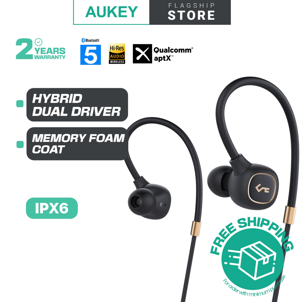 AUKEY Key Series EP B80 Bluetooth 5 Wireless Headphones Earbuds with Hybrid Driver System High Fidelity Sound aptX