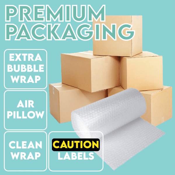 PREMIUM PACKAGING [BUBBLE WRAP / AIR PILLOW + CARTON BOX + CLING WRAP + CAUTION LABELS]