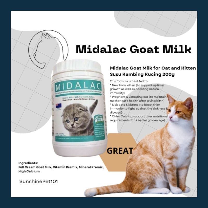 Midalac Goat Milk for Cat and Kitten Susu Kambing Kucing 200g Shopee Malaysia