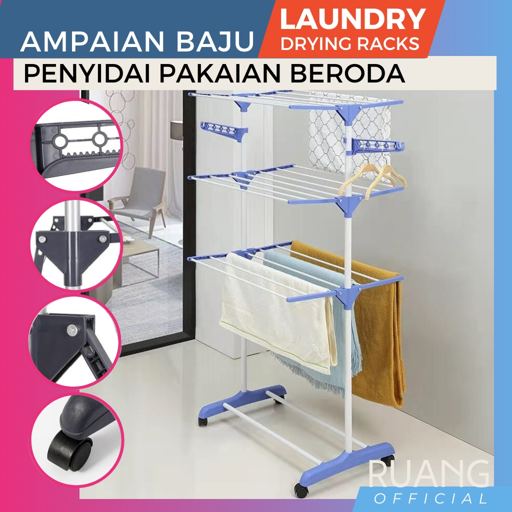 Ampaian Baju Foldable Clothes Drying Rack Penyidai Ampai Jemuran Baju Pakaian Kain Stainless