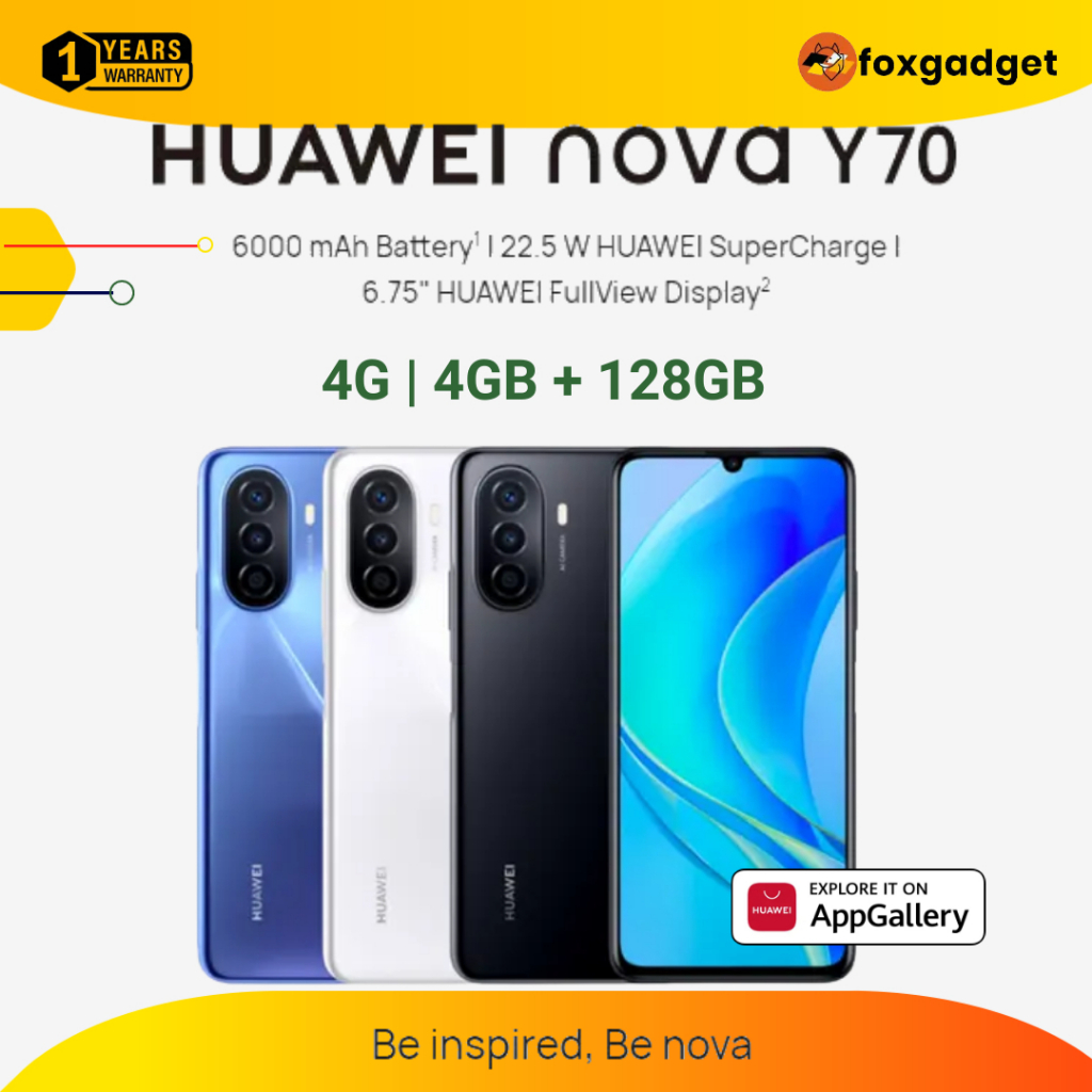 Huawei Nova Y70 4gb 128gb 675 Fullview Display 6000mah 48mp Triple Camera 100 6447