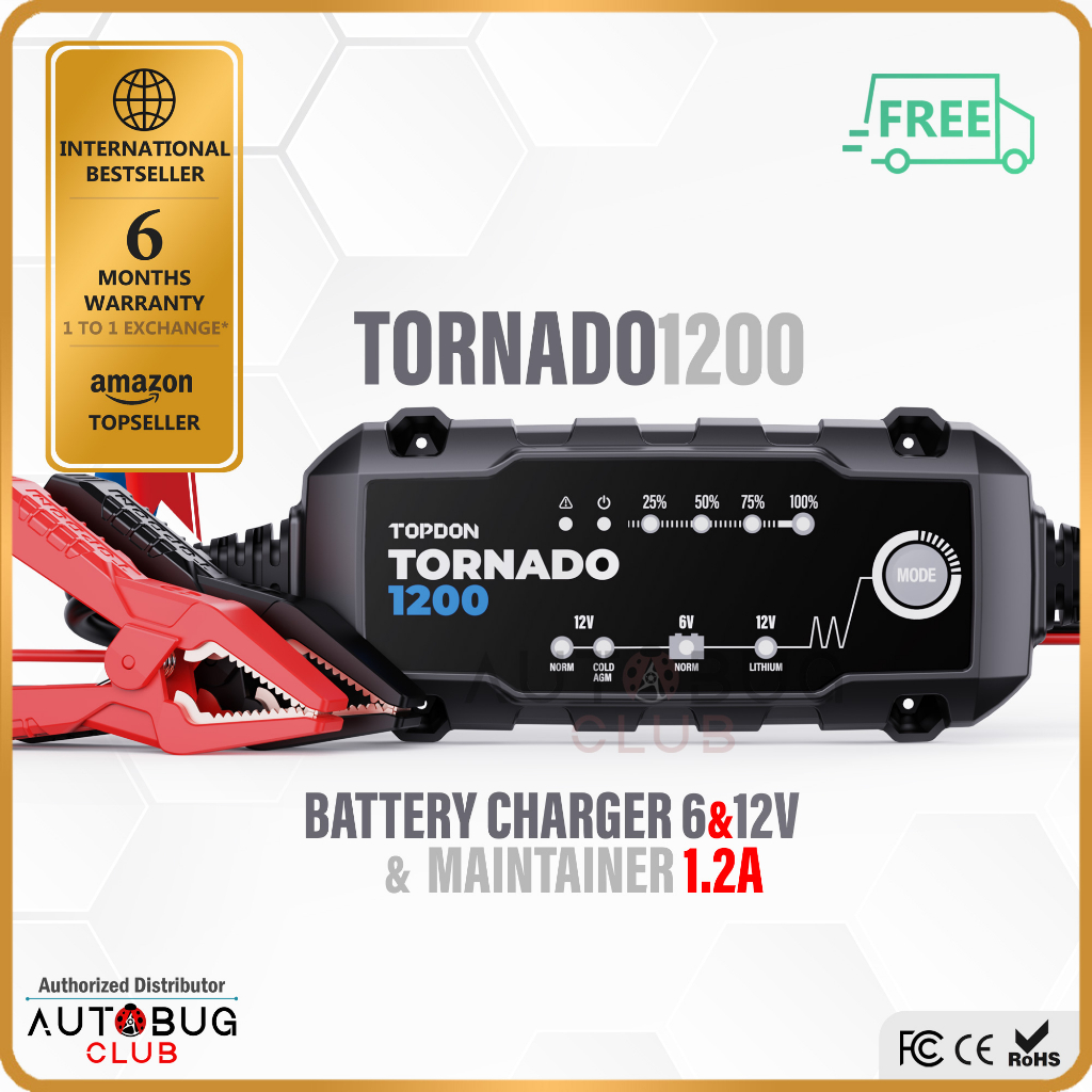 Topdon Tornado 1200 Vehicle Car Battery Charger And Maintainer 6v And 12v Uk My Plug Shopee 1013