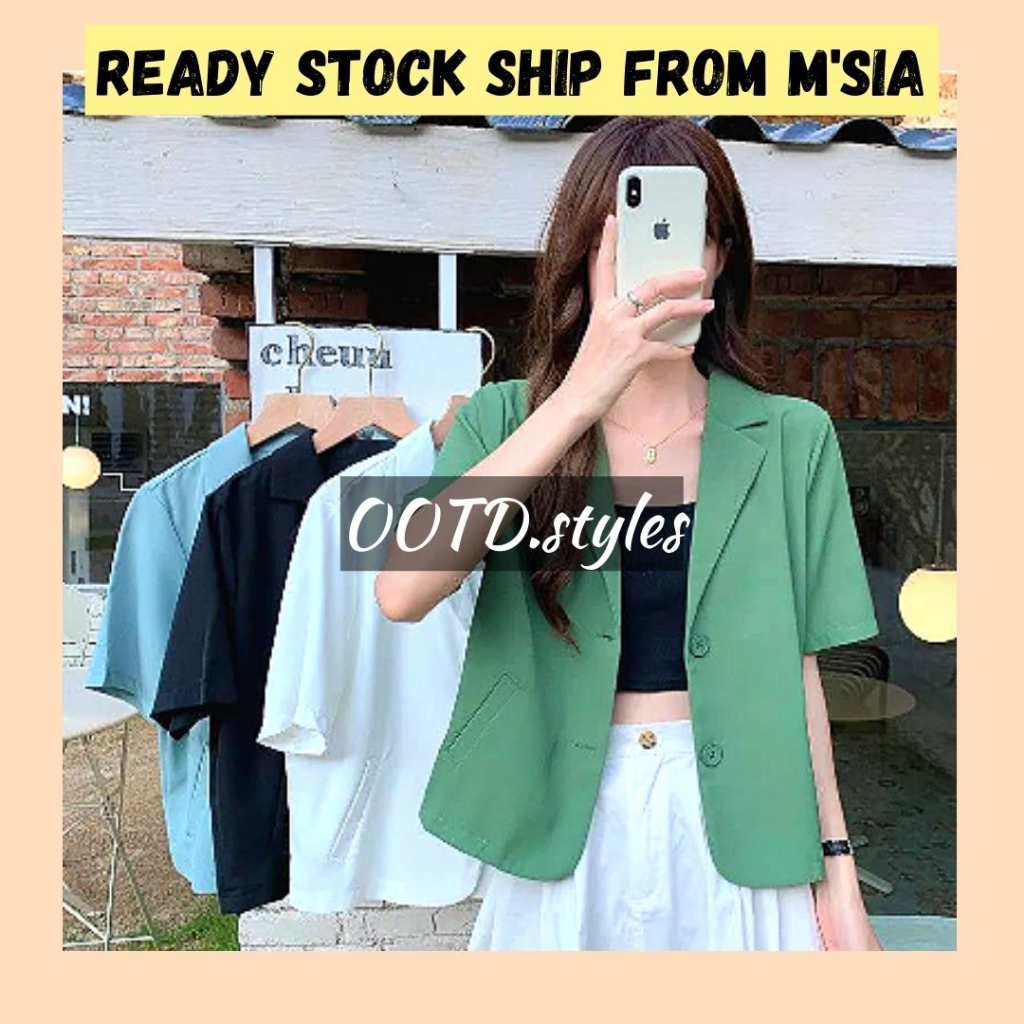 女西装 READY STOCK Women Short Sleeve Blazer Outerwear Suit Coat Jacket 西装短袖外套女  Kot Lengan Pendek Jaket Perempuan | Shopee Malaysia