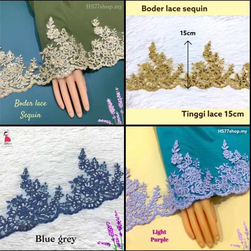 [ 50cm ] Boder lace sequin/ border lace/ sequin lace/ lace baju ...