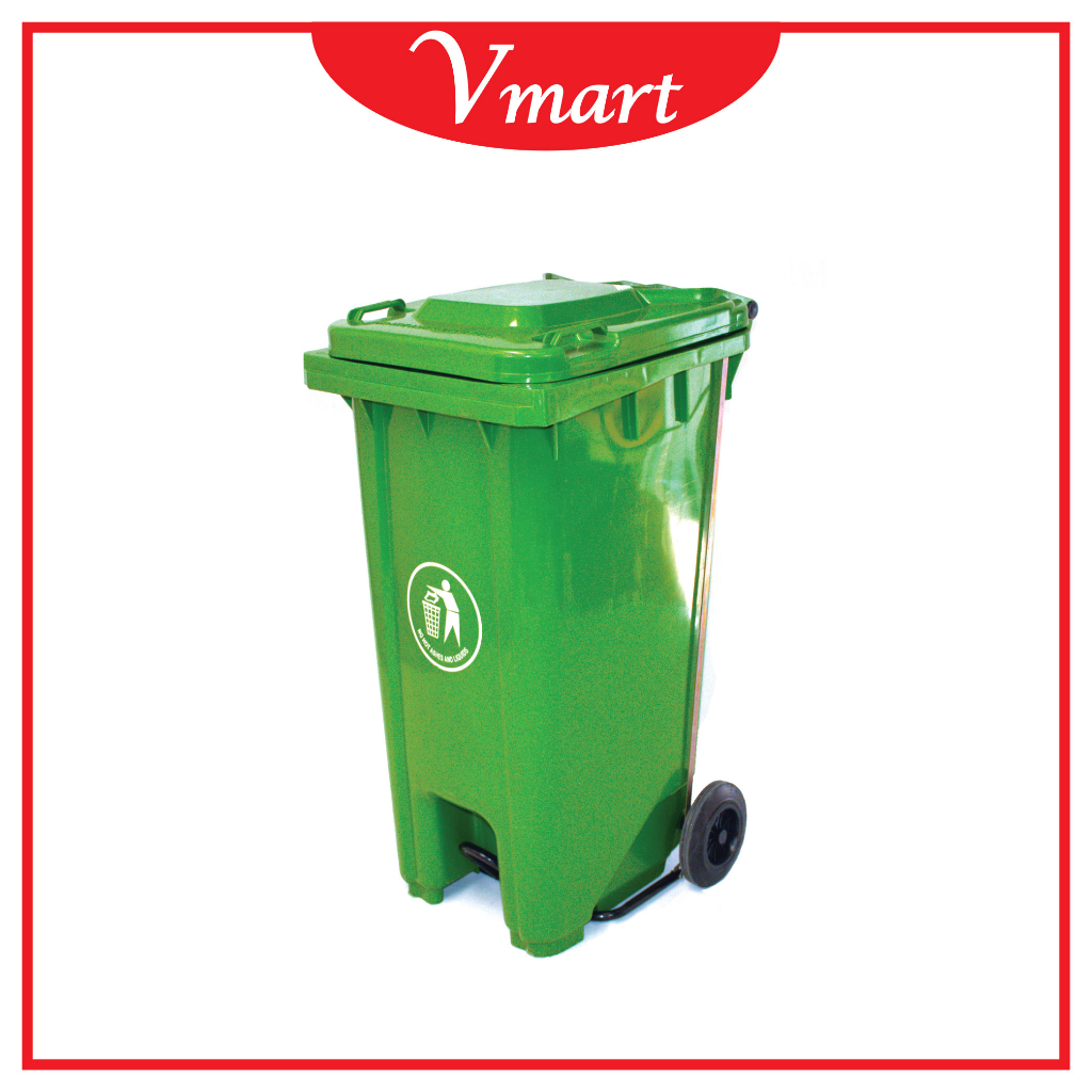 [120L / 240L] KBM Green Dustbin With Foot Pedal / Mobile Garbage Bin