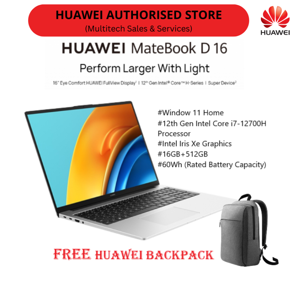Huawei Matebook D16 16GB+512GB i7 12th Gen Intel Core Processor Intel ...