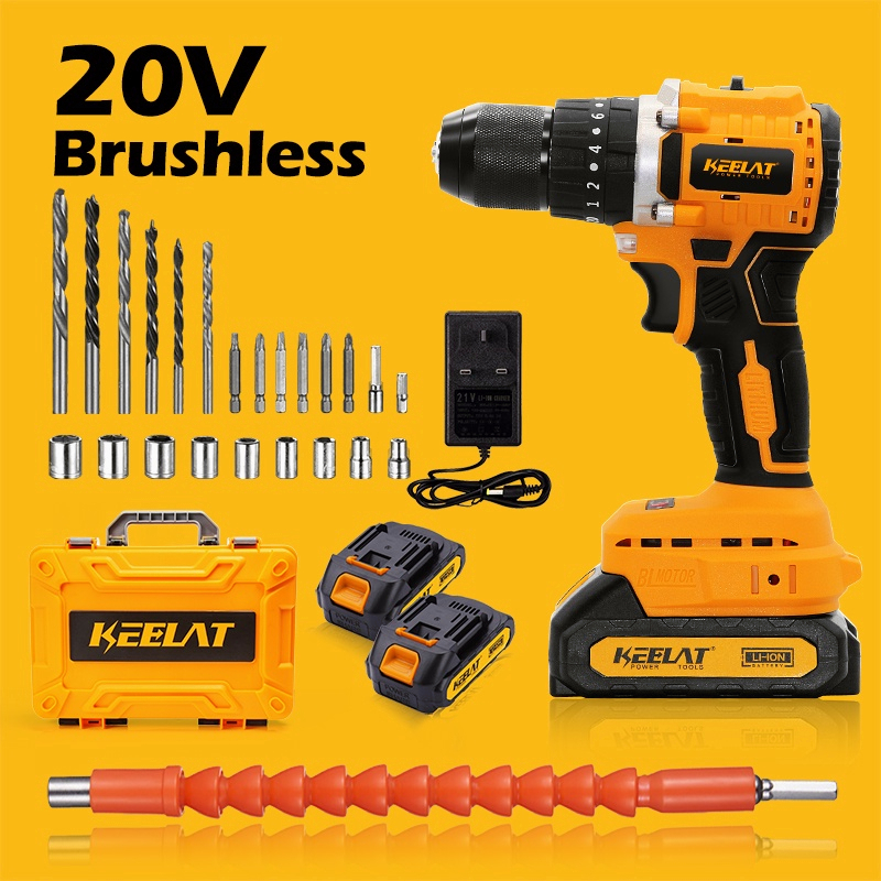 KEELAT KCD007 20V Brushless Drill Set Heavy Duty Cordless Drill Batteri ...