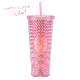 710ml Plastic Coffee Double Layer Plastic Straw Durian Cup Bright Diamond Crystal Studded Tumbler Mug with Straw