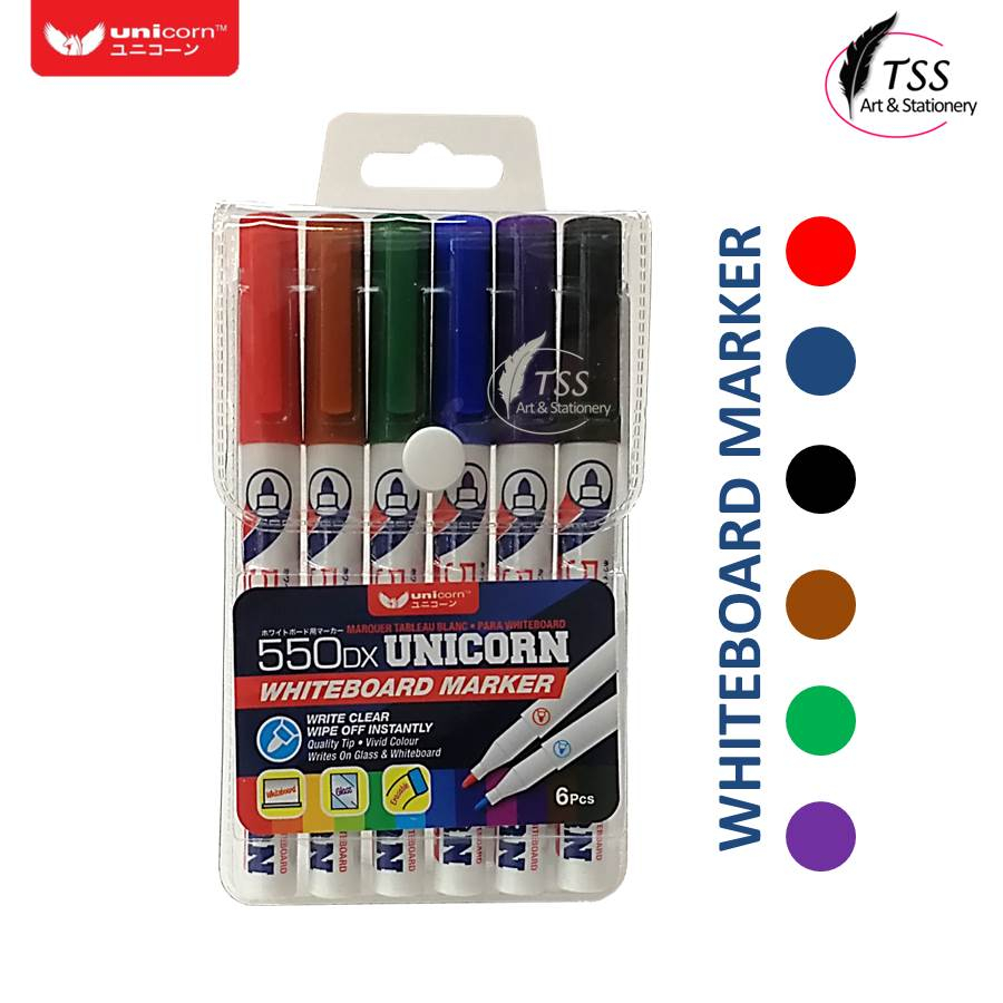 UNICORN Whiteboard Marker Set Slim Nibs (550DX) Erasable Colour