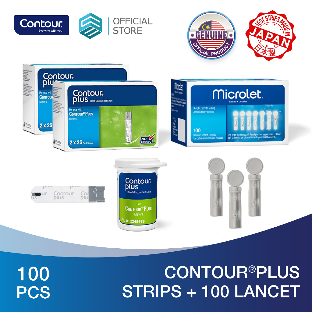 Contour Plus Blood Glucose Test Strip Twin Pack (50's +50's) + Microlet Lancet 100's Shopee