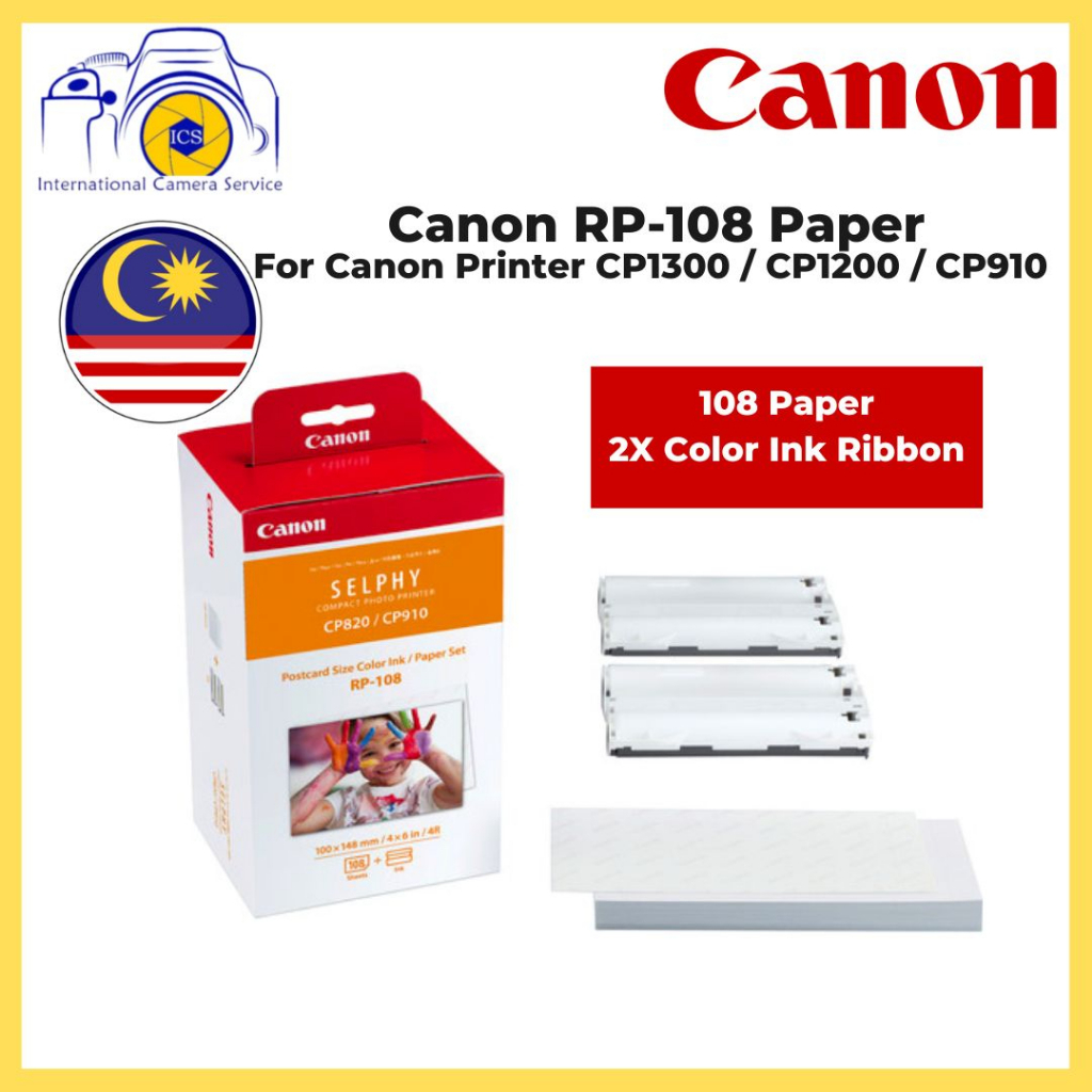 Canon Rp 108 Color Ink Paper Set For Selphy Cp910 Selphy Cp1200 Selphy Cp1300 Cp1500 Printer