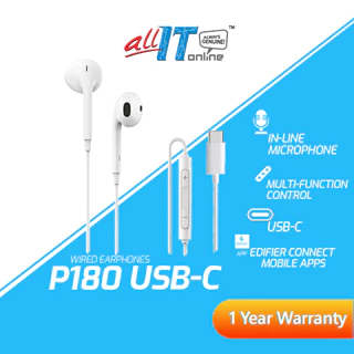 Edifier P180 USB-C- Hi-Res Classic Wired Earphone with Mic| type C USB | Phone Call Inline Volume Control Semi In-Ear