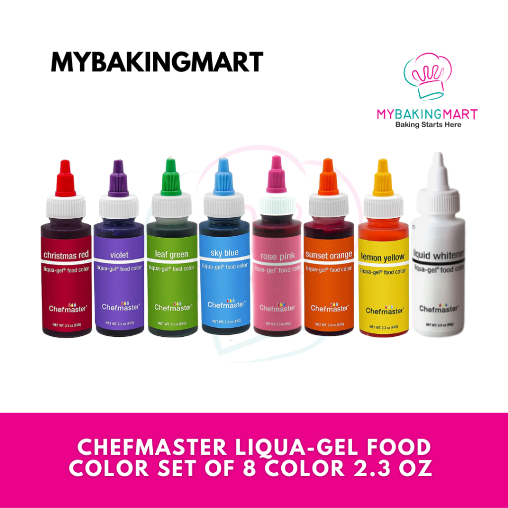 Chefmaster Liqua-Gel Set of 8 Colors 2.3oz - Halal Food Coloring ...