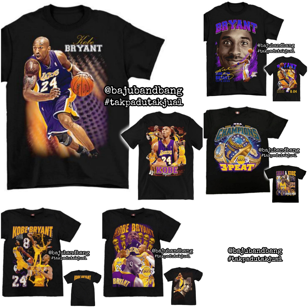 Kobe Bryant Basketball Tshirt NBA Lakers Bola Keranjang 3 Peat Shaq ...