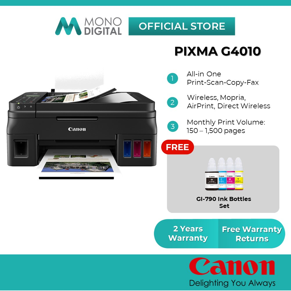 Canon Pixma G4010 Refillable Ink Tank Wireless AllInOne Printer Wifi
