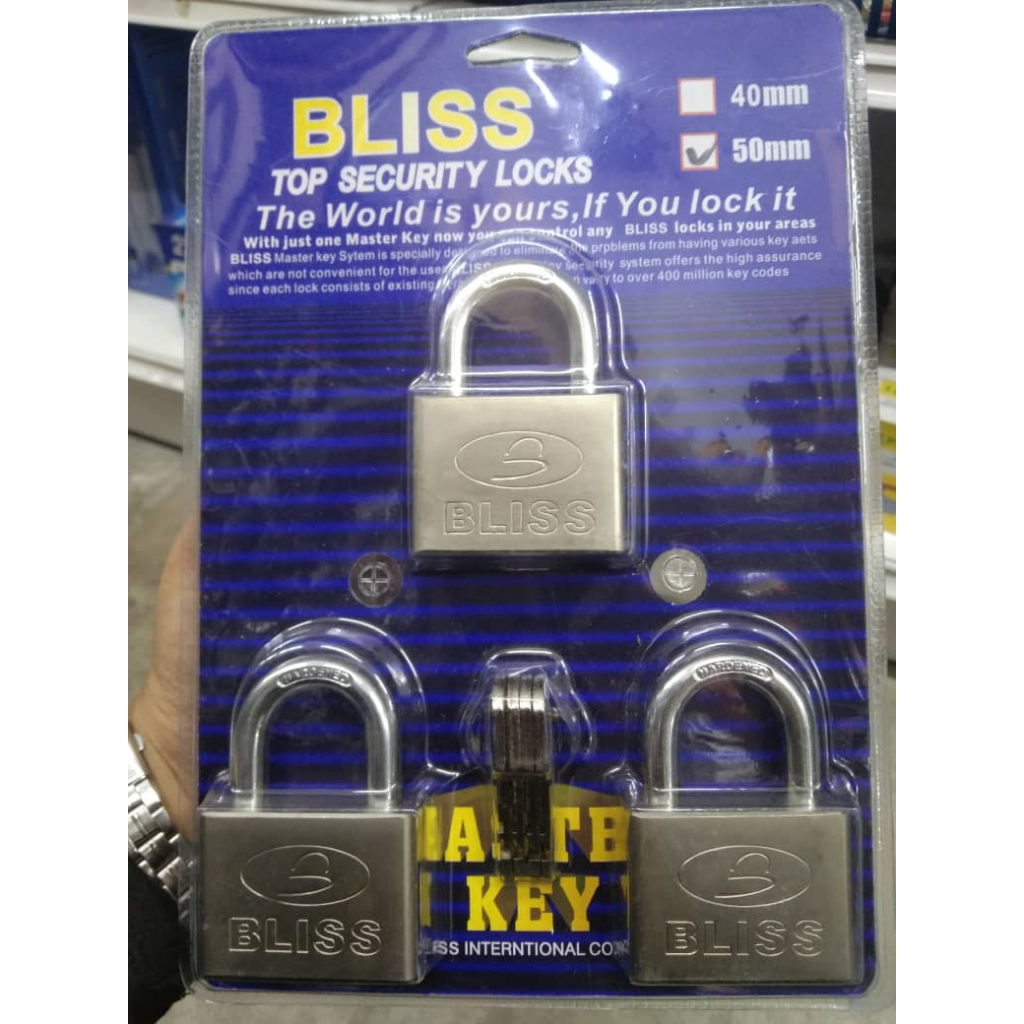 🔥READY STOCK🔥BLISS Pad Lock 50mm (5 Keys) Top Security Safety Lock *1 ...