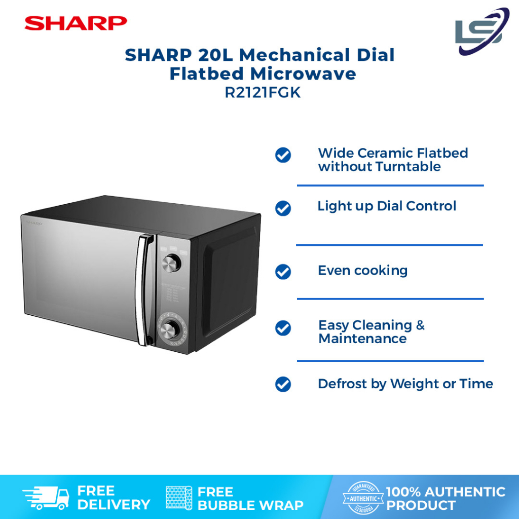 Sharp 20L Mechanical Dial Flatbed Microwave Oven R2121FGK Wide